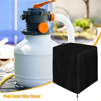 COVER - Sand Filter Pump Cover, Ground Mounted Heavy Duty Fabric Pool Pump Enclosure, Black - Waterproof Pool Sand Filter UV Protection Cover, Pool Filter Winter Cover for Outdoor Units