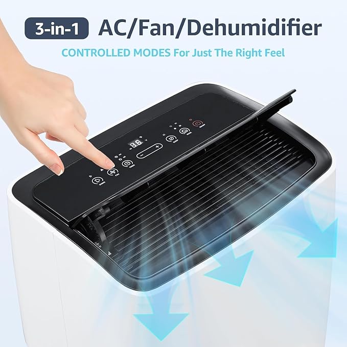 Portable Air Conditioners, 12000 BTU Powerful AC Unit Cools 550 Sq.Ft Spaces, 4-In-1 Air Conditioner Dehumidifier/Fan/Sleep Mode, Remote Control, 24H Time, Window Kit for Rooms/Officess, Black Top