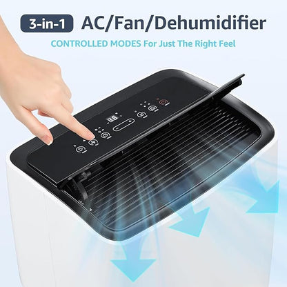 Portable Air Conditioners, 12000 BTU Powerful AC Unit Cools 550 Sq.Ft Spaces, 4-In-1 Air Conditioner Dehumidifier/Fan/Sleep Mode, Remote Control, 24H Time, Window Kit for Rooms/Officess, Black Top