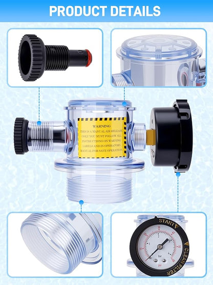 273564Z Manual Air Relief Assembly Clear Body Compatible with Pentair Triton II, Triton C, Triton C-3, TR100C, TR140C, and CLR Pool Spa Sand Filters