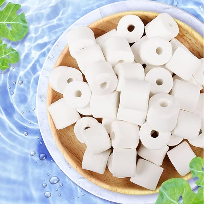 TOPZEA 6 Lb Aquarium Filter Media Ceramic Rings, Premier Bio Filter Medias with Zipper Mesh Bags for Koi Pond, Canister, Fish Tank Filter, Pure White