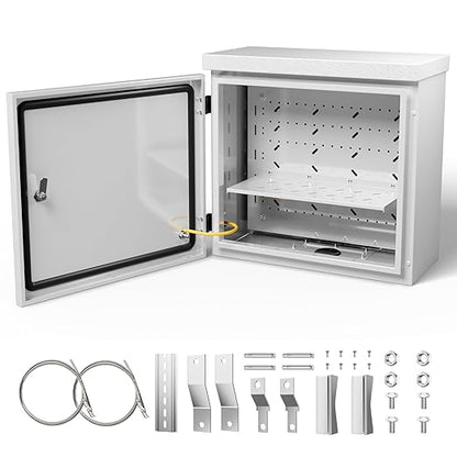 Steel Electrical Box, 16"x16"x6" Steel Enclosure, IP67 Waterproof & Rust-Resistant, Outdoor/Indoor Electrical Junction Box with Mounting Plate for Wall/Pole Mount