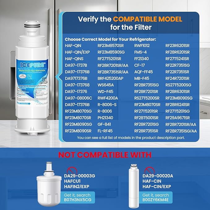 ICEPURE DA97-17376B Refrigerator Water filter Compatible with Samsung DA97-17376B DA97-08006C HAF-QIN, HAF-QIN/EXP, RF23M8070SG, BRF425200AP, 1PACK