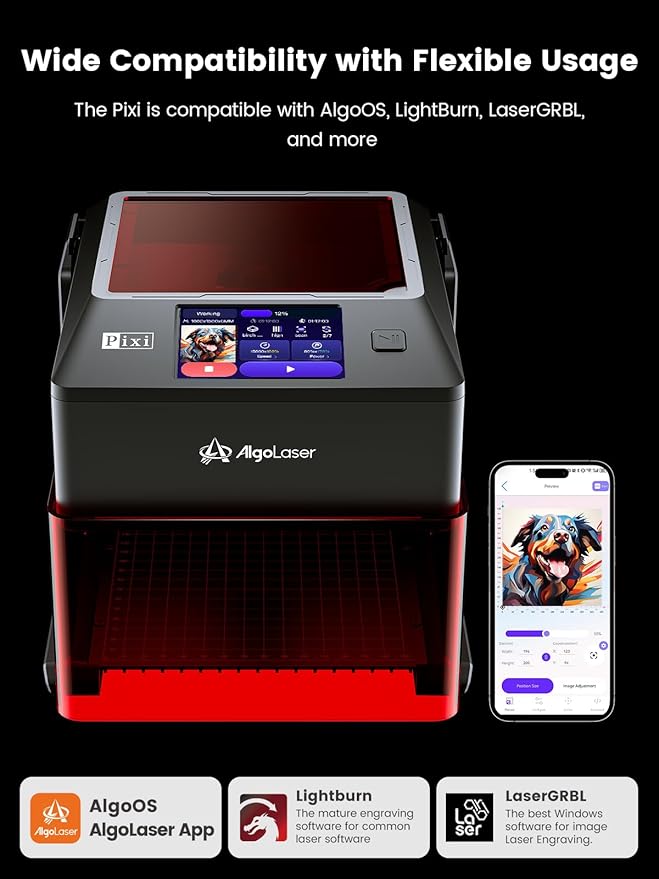 AlgoLaser 10W Portable Laser Engraver Machine: Smart Laser Engraver/Cutter with 3.5" Touchscreen & 2.0 AlgoOS System - Hand Draw/Wireless Transmission/Offline - Laser Engraving for Wood,Metal,Glass