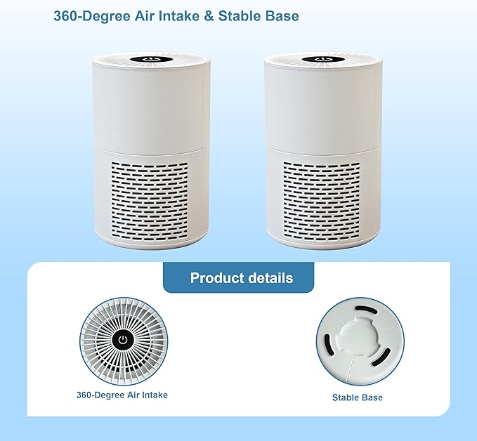 Small Desk Purifier 3-in-1 Filters Personal Air Purifier for Desk One-Button Operation for Dust Smoke Odors Quiet for Office Bedroom Hotel White (Product Dimensions 4.8 x 4.8x 7.2 inch)