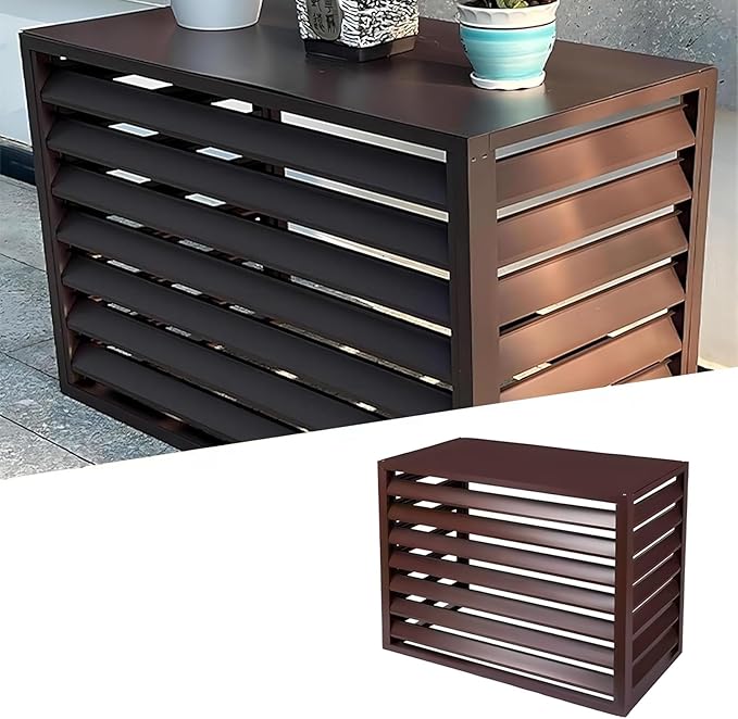 Split Air Conditioner Fence Privacy Screen 4 Panel, Aluminum Air Conditioner and Heat Pump Cover, Trash can Enclosure, Outdoor Flower Stand (Brown 100x50x70cm/39x20x28in)