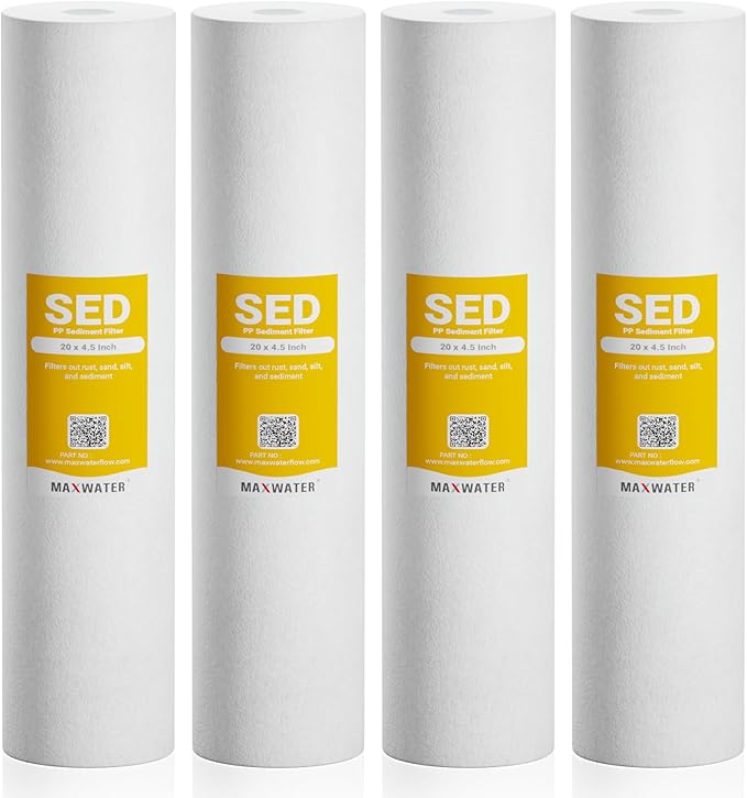 Max Water 10 Micron 20 x 4.5 Sediment Filter 20 inch Whole House BB Water Filteration System Replacement Compatible Cartridge DGD-5005-20, FP25B, AP810-6, FPMB5-20, P5-20, 155358-43, SDC-45-2005