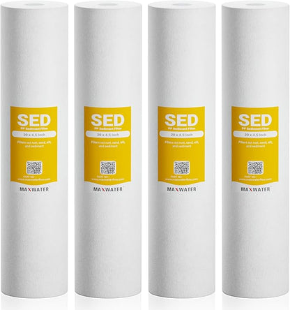 Max Water 10 Micron 20 x 4.5 Sediment Filter 20 inch Whole House BB Water Filteration System Replacement Compatible Cartridge DGD-5005-20, FP25B, AP810-6, FPMB5-20, P5-20, 155358-43, SDC-45-2005