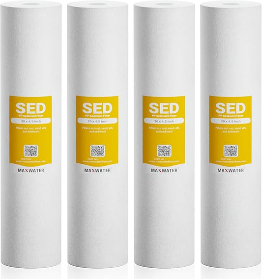 Max Water 10 Micron 20 x 4.5 Sediment Filter 20 inch Whole House BB Water Filteration System Replacement Compatible Cartridge DGD-5005-20, FP25B, AP810-6, FPMB5-20, P5-20, 155358-43, SDC-45-2005