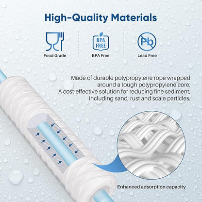 PUREPLUS 5 Micron 10"x2.5" Whole House String Wound Sediment Filter for Well Water, Replacement Cartridge for Universal 10 inch RO System, WP-5, Aqua-Pure AP110, CFS110, Culligan P5, WFPFC4002, 4Pack