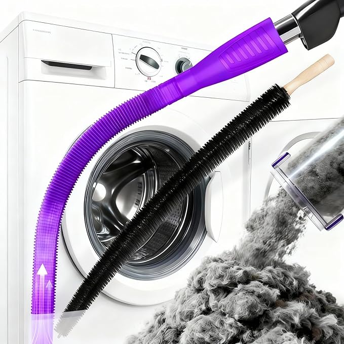 Dryer Vent Cleaner Kit - Universal Vacuum Hose Attachment & Lint Brush, Effectively Clean Clogged Dryer Ducts, Fit Most Vacuums for Dryer, Refrigerator Coils & Behind Appliances (Purple)