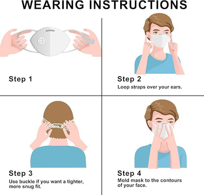 LotFancy N95 Mask for Adults, NIOSH Particulate Respirator, N95 Face Mask for Construction, Cleaning, Sanding, Dust Pollution