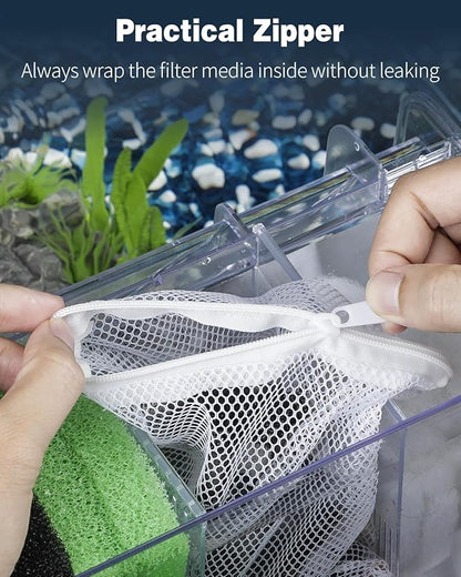 Pawfly 12 Pack Black & White Aquarium Filter Media Bags, Fish Tank Fine Mesh Bag with Plastic Zipper Aquarium Reusable Mesh Bag for Activated Carbon Bio Filter Balls Filter Stones, 7.9" x 5.9"