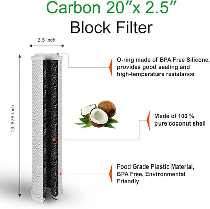 Standard Whole House Coconut Shell Carbon Block 5 Micron Water Filter 20” x 2.5” Fits 20” x 2.5” Housings. Remove Chlorine and Bad Odor. Compatible with C1-20, HX-CB-25-2010, F3WCB32 Pack of 6