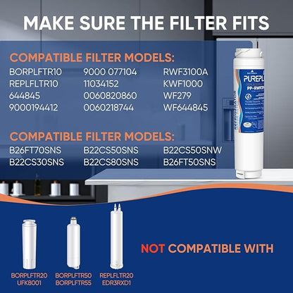 PUREPLUS 9000194412 NSF 53&42 Certified Refrigerator Water Filter Replacement for Bosch Ultra Clarity BORPLFTR10,REPLFLTR10, 11034152, 644845,B26FT70SNS, B22CS80SNS, B22CS50SNS, Haier 0060820860,3PACK