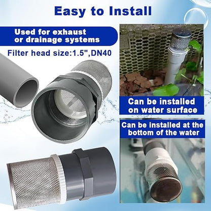 1.5" Stainless Steel Filter Cover Connected to 1.5 inch/DN40 Grey PVC Filter Water Pipe, Suction Strainers Used to Remove Debris and Reduce Solid Entry（1pcs）