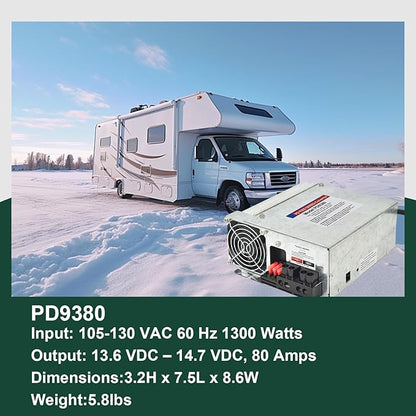 PD9380 Power Converter replacement-9300 Series Converter,80Amp 120V to 12V RV Converter Charger for RV Camper Caravans Trailer Battery,1300W