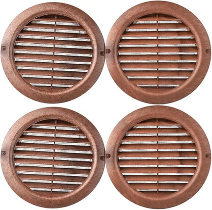 VENTS-US - 4" Brown Round Plastic Vent Cover with Built-in Insect Screen Mesh for Air Supply or Exhaust Air Applications - Compatible with 4 Inch Diameter Ducts (4-Pack)