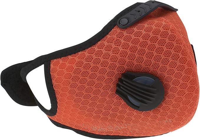 ASA Techmed Reusable Dual Air Breathing Valve Face Mask Cover with Activated Carbon Filter (Orange Cycling)