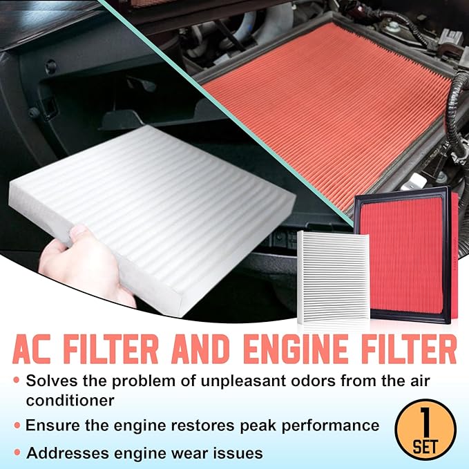 Engine Cabin Air Filter Kit Compatible with 2019-2024 RAV4 (NOT HYBRID), 2018-2024 Camry (NOT HYBRID), 2020-2025 Highlander (NOT HYBRID), Replaces 17801-25020, 87139-58010, Efficient Purification