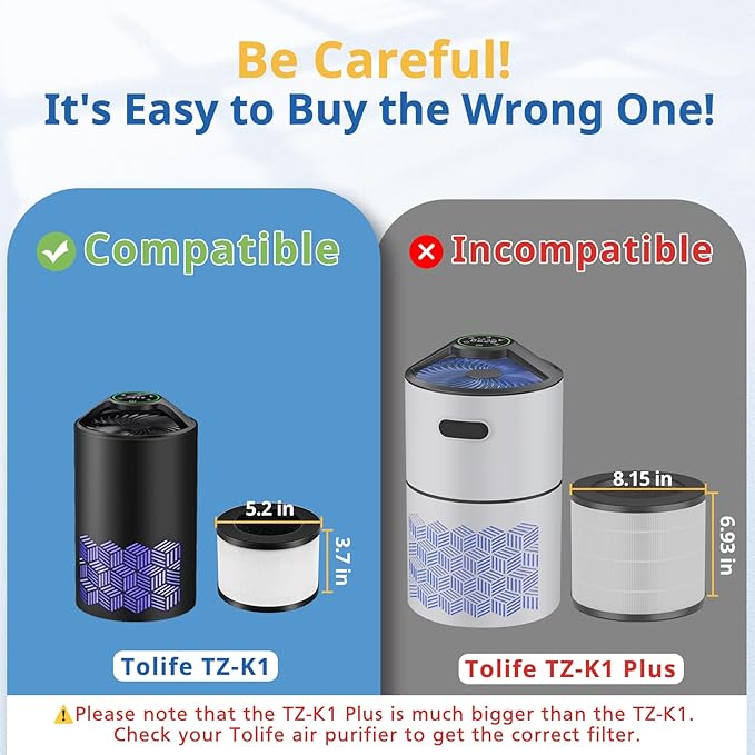 2 Pack TZ-K1 Replacement Filter Compatible With FreAire Air Purifier, VOOPNU DH-JH12, ToLife And MK01 MK06 Purifier, 3-in-1 Upgraded Filtration Filters, Activated Carbon and Pre-filter, JH12 Filter