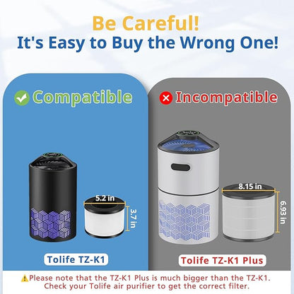 2 Pack TZ-K1 Replacement Filter Compatible With FreAire Air Purifier, VOOPNU DH-JH12, ToLife And MK01 MK06 Purifier, 3-in-1 Upgraded Filtration Filters, Activated Carbon and Pre-filter, JH12 Filter