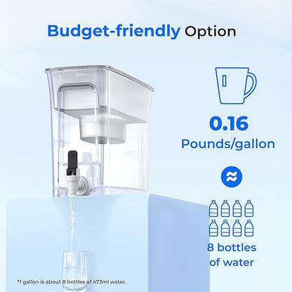 Waterdrop 35-Cup Slim Water Filter Dispenser, Large Capacity, 200-Gallon Long-Life, Faster Filtration, Reduces Chlorine, PFOA/PFOS and More, BPA Free, White (with 1 Filter)
