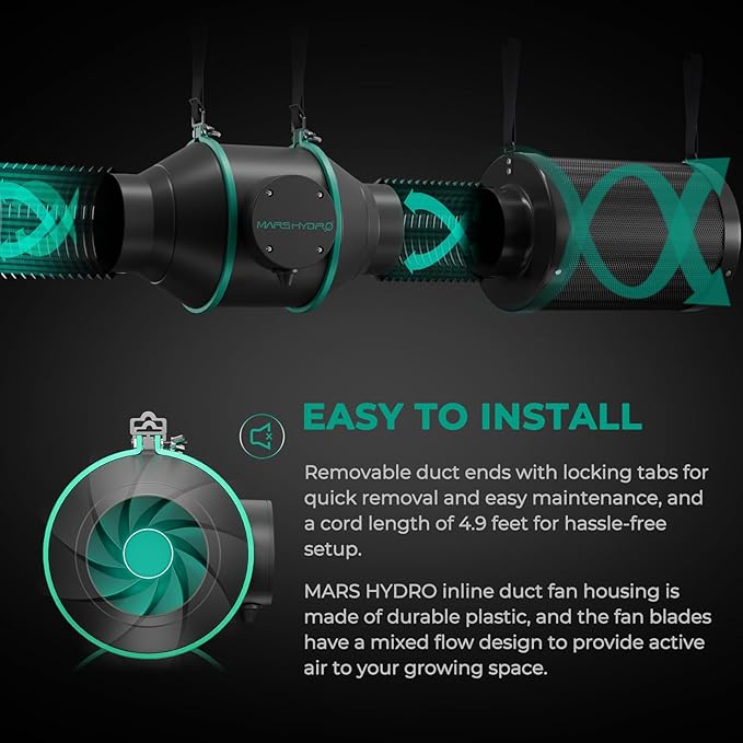 MARS Hydro 4" Smart Air Filtration Kit, Inline Duct Fan with iControl Temperature & Humidity Controller, App Remote Control, Carbon Filter Combo +25Ft Ducting, Grow Tent Hydroponics Ventilation System