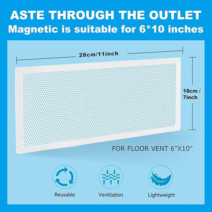 4 Packs Floor Register Vent Cover, 7"x11" Sticky Air Vent Screen Mesh Covers with Non-Magnetic Adhesive PET Gel - Securely Attaches to Plastic, Wood, Stone & More （White)