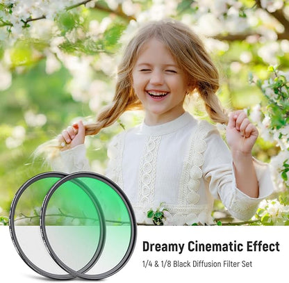 NEEWER 52mm 1/4 & 1/8 Black Diffusion Camera Lens Filter 2 Pack Set, Dreamy Cinematic Effect Filter Multicoated Glass Storage Case Cleaning Cloth, for Portrait Photography Video
