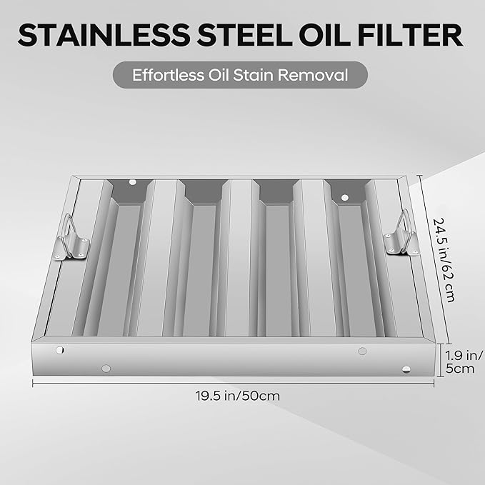 Hood Filters 19.5W x 24.5H Inch, 430 Stainless Steel, Commercial Kitchen Range Hood Baffle Grease Filter, 4 Groove, for Restaurant Exhaust Hood Systems, Easy to Clean (5 Pack)