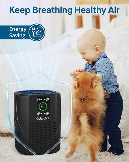 2 Pack Air Purifier for Bedroom Home, Cobectal Room Air Cleaner with 3-in-1 Filter, Aroma Function & Sleep Mode, Timer Setting, Desktop Small Air Purifier for Office, Dorm, Hotel, RVs (Black)