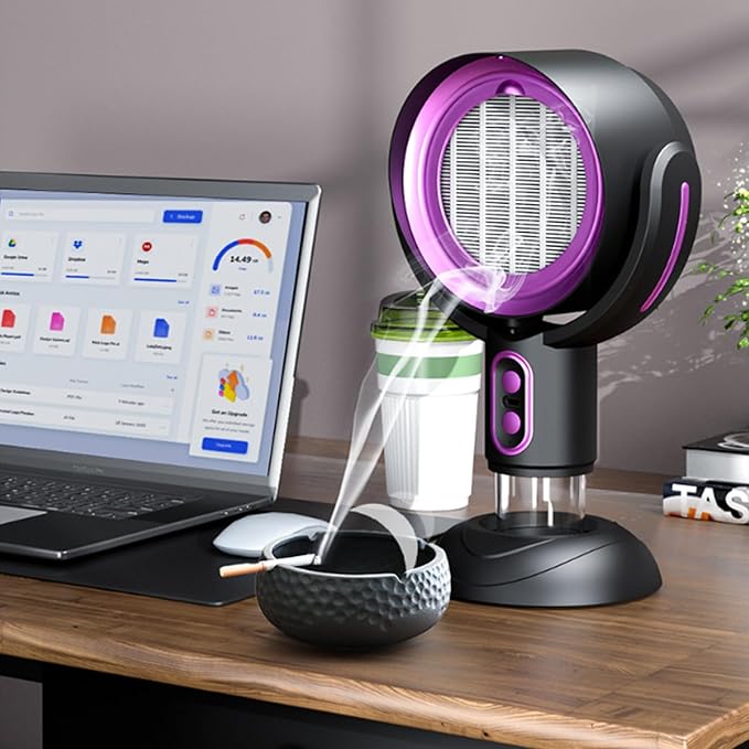 Smoke Fan for Indoor Smoking, High Fan Air Purifier and Odor Eliminator, Range Hood for Cooking, Portable Table Smoke Air Puriferfan Adjustable Angle (Purple,rechargeable)