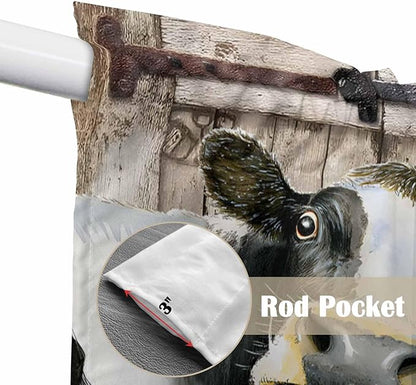Retro Farmhouse Flower Swag Valances for Windows, Yellow Sunflowers Cow Barn Doors Brown Rod Pocket Kitchen Curtains Valance, Kitchen Window Curtains Swag for Cafe Living Room, 2 Panels, 36x45 inch