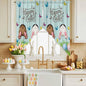 Swag Curtain Valances for Kitchen Windows,Happy Easter Bunny Butt Egg Floral Short Rod Pocket Window Valance,Spring Plant on Aqua Wood Swag Topper for Bedroom Living Room,2 Panels 36x45in
