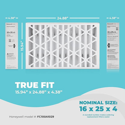 16x25x4 Air Filter Replacement MERV 11, FC100A1029 Pleated HVAC AC Furnace Filters with Wholesalehome Cleaning Cloth (Actual Size: 15.94 x 24.86 x 4.38 Inches)
