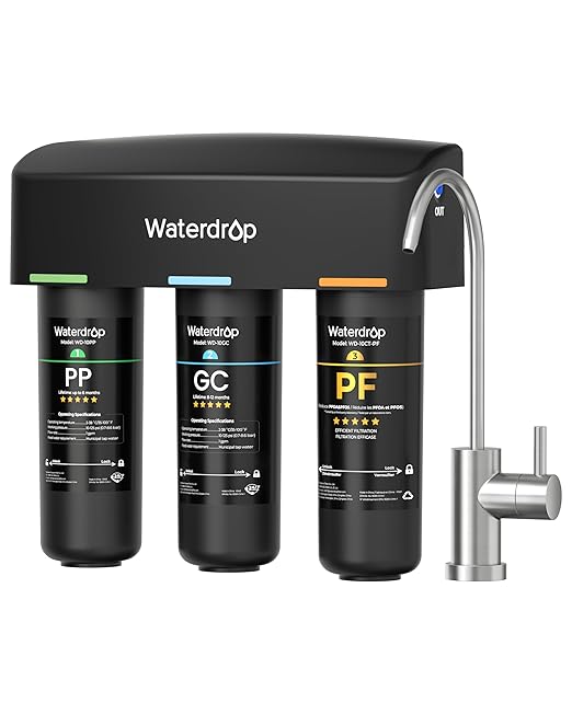 Waterdrop TSB-PF Under Sink Water Filter, 𝐑𝐞𝐝𝐮𝐜𝐞𝐬 𝟖𝟎+ 𝐈𝐦𝐩𝐮𝐫𝐢𝐭𝐢𝐞𝐬-PFAS, Chlorine, Chloramine, Fluoride, Taste&Odor, 9 Layer Under Sink Water Filtration System,with A Separate Faucet
