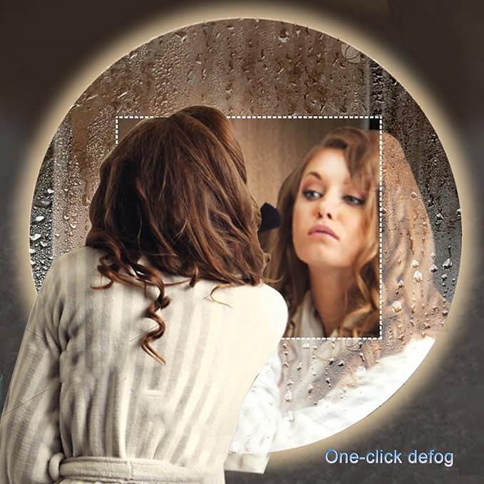 Round LED Bathroom Mirror with Light,Round Bathroom Mirror with LED Lights and Demister，Large Circle Mirror Backlit + Front Light，3 Colors Dimmable/Demister Pad(A,H60*W60cm/H23.6*W23.6IN)