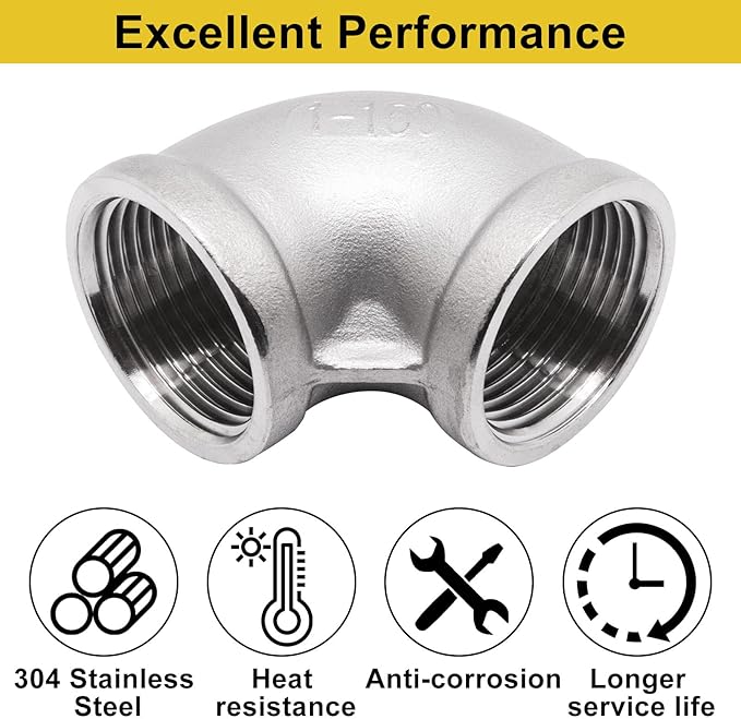 1Pc 304 Stainless Steel 90 Degree Elbow 1" NPT Female x 1" NPT Female Threaded Pipe Fitting
