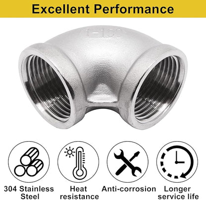 1Pc 304 Stainless Steel 90 Degree Elbow 1" NPT Female x 1" NPT Female Threaded Pipe Fitting
