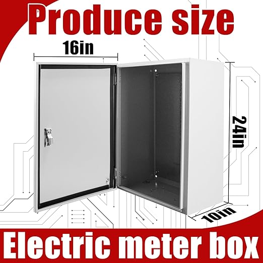 Electrical Box 24 x 16 x 10 Inch Indoor Outdoor Electrical Enclosure Box Steel Junction Box Wall Mounted Universal Electrical Project Box with Safety Locks and Mounting Plates