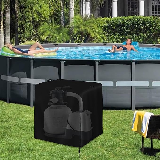 COVER - Sand Filter Pump Cover, Ground Mounted Heavy Duty Fabric Pool Pump Enclosure, Black - Waterproof Pool Sand Filter UV Protection Cover, Pool Filter Winter Cover for Outdoor Units