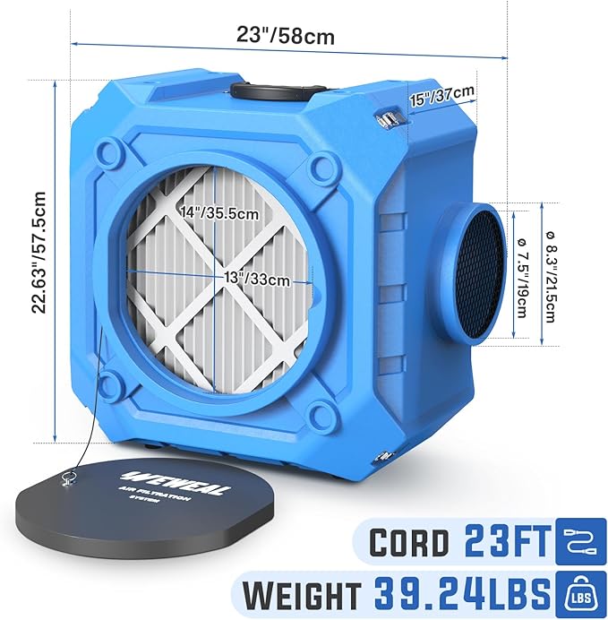 Commercial Air Scrubber with 3-Stage Filtration, Stackable Negative Air Machine with HEPA & MERV-10 & Carbon Filters - Heavy Duty Air Purifier for Industrial and Home