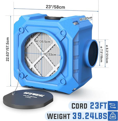 Commercial Air Scrubber with 3-Stage Filtration, Stackable Negative Air Machine with HEPA & MERV-10 & Carbon Filters - Heavy Duty Air Purifier for Industrial and Home