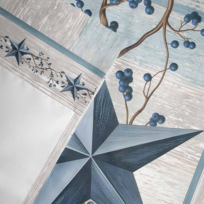 Texas Star Blue Curtain Valances for Windows, Kitchen Valance Window Treatment, Farmhouse Country Branches Wooden Grain Light Filtering Block Curtains for Bathroom/Bedroom/Living Room 60'' x 18''