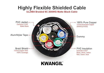 6C 20AWG AMSB Shielded Cable Wire (UL2464) - Highly Flexible Str TC, PVC Ins, OS+TC BRD, PVC JKT for CNC Machine, Stepper Motor, VFD Spindle (Matte Black 100FT)