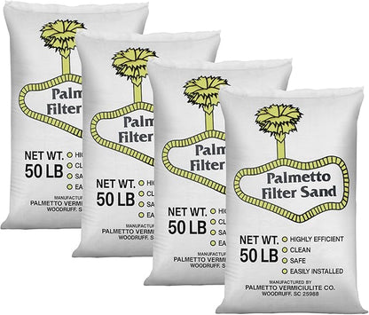 Palmetto 4 Pack Swimming Pool Filter Sand, 50 lb Bag – Natural Silica for Residential & Commercial Filtration Pump Systems – Screens Leaves, Oils, Dust & Hair for Clean and Clear Water