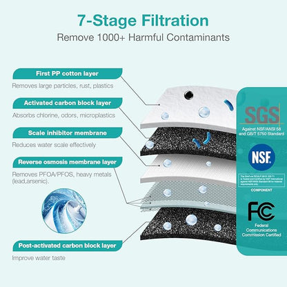SimPure T1-100 Reverse Osmosis Water Filter, Near 0 TDS Reverse Osmosis System 7 Stage, NSF/ANSI 58 Certified, Under Sink RO Water Filtration System 100 GPD with Tank, Build in Pump, BPA Free