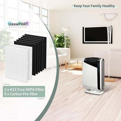 Aera Max 300 HEPA Filter Replacement Compatible with Fellowes Aeramax 290/300/DX95 Purifiers HEPA Air Filter 9287201, Also Fit AP-300PH HF-300, 2 HEPA & 6 Carbon Pre-Filter