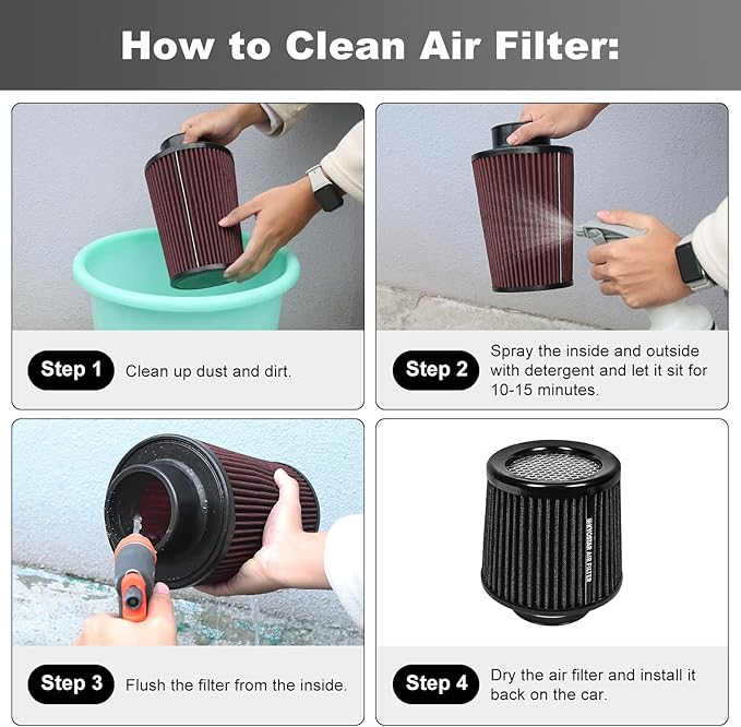 KYOSTAR Universal 3" (76mm) High-Flow Air Filter, Reusable Cone Cold Air Intake, High Performance, Washable, Clamp-On Car High Flow Dry Air Kit, Flange Diameter: 3 Inch, Filter Height: 6.4 Inch, Black